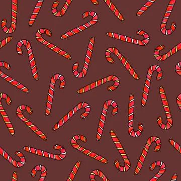 Seamless hand drawn pattern with watercolor candy cane, sweets, lollipop. New 스톡 일러스트