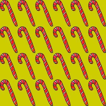 Seamless hand drawn pattern with watercolor candy cane, sweets, lollipop. New Illustrazione stock