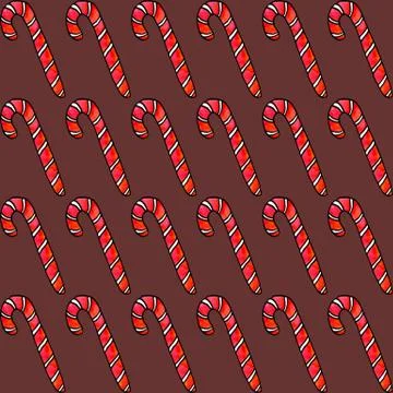 Seamless hand drawn pattern with watercolor candy cane, sweets, lollipop. New 스톡 일러스트