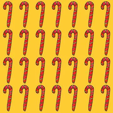 Seamless hand drawn pattern with watercolor candy cane, sweets, lollipop. New Stock Illustration