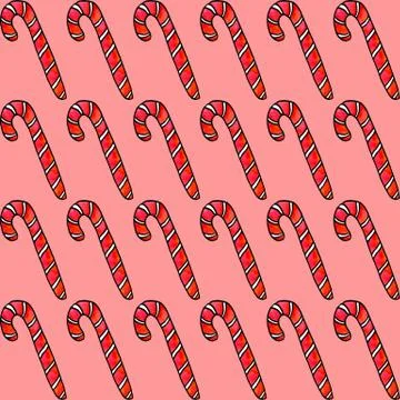 Seamless hand drawn pattern with watercolor candy cane, sweets, lollipop. New Stock Illustration