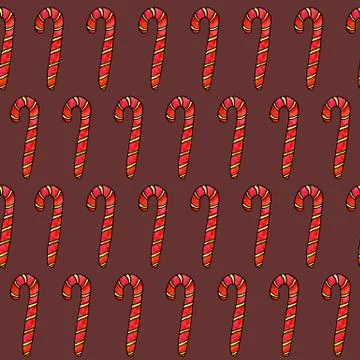 Seamless hand drawn pattern with watercolor candy cane, sweets, lollipop. New Illustrazione stock