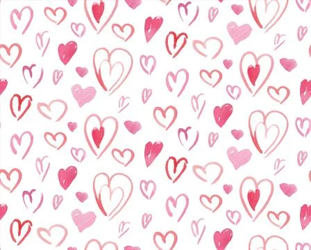Seamless hand drawn pattern with watercolor pink hearts Stock Illustration