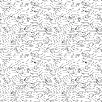 Seamless hand drawn pattern with waves, doodle art Illustrazione stock