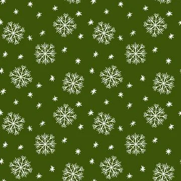 Seamless hand drawn pattern with white christmas snowflake on neutral grass Stock Illustration