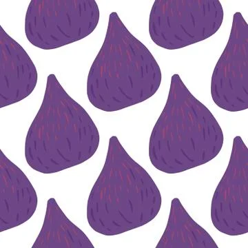 Seamless hand drawn pattern wuth purple abstract fig ornament. Isolated fruit Illustrazione stock