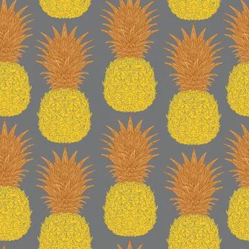 Seamless hand-drawn pineapple pattern in vintage sketch style. Tropical and M Stock Illustration