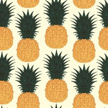 Seamless hand-drawn pineapple pattern in vintage sketch style. Tropical and M Stock Illustration