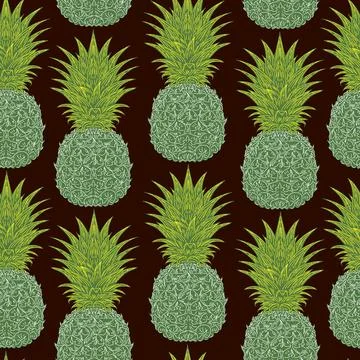 Seamless hand-drawn pineapple pattern in vintage sketch style. Tropical and M Stock Illustration