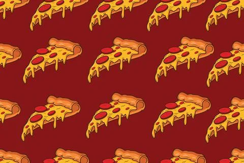 Seamless Hand-Drawn Pizza Slice Pattern on Red Vector Illustration Stock Illustration
