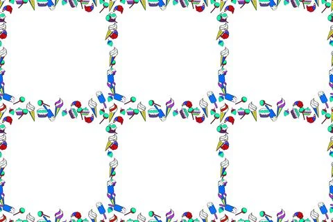 Seamless. Hand drawn raster border frame doodles. Raster illustration. Stock Illustration