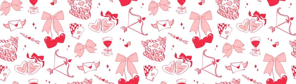 Seamless hand drawn romantic pattern in coquette style. Stock Illustration