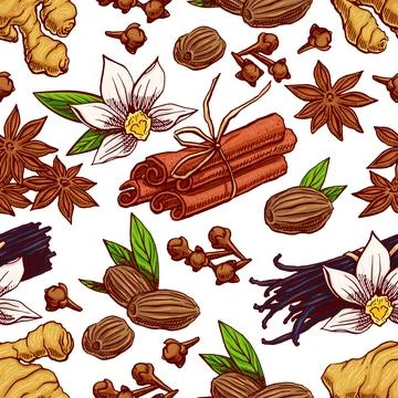 Seamless hand-drawn spices Stock Illustration
