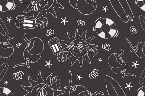 Seamless Hand Drawn Summer Pattern with Beach Elements Stock Illustration