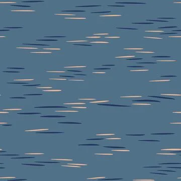 Seamless hand drawn trendy pattern with waves. in blue navy beige. Modern Stock Illustration