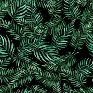 Seamless hand drawn tropical  pattern with exotic palm leaves Stock Illustration