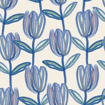 Seamless hand drawn tulips pattern background, greeting card or fabric Stock Illustration
