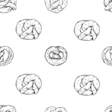 Seamless hand drawn vector pattern with pretzel Stock Illustration