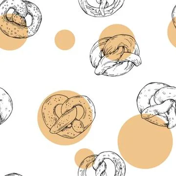 Seamless hand drawn vector pattern with pretzel Stock Illustration