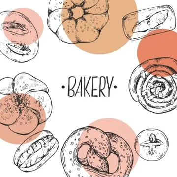 Seamless hand drawn vector pattern bread, rolls Stock Illustration