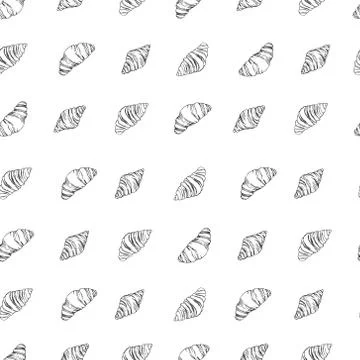 Seamless hand drawn vector pattern croissants Stock Illustration