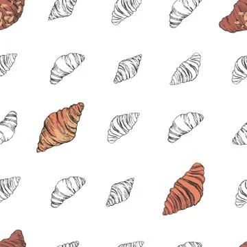 Seamless hand drawn vector pattern croissants イラスト素材