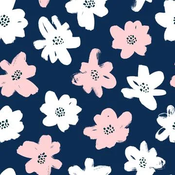 Seamless hand drawn vector pattern with chamomile. Stock Illustration
