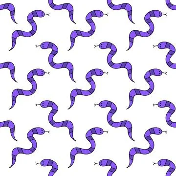 Seamless hand drawn vector pattern with purple striped snakes Stock Illustration