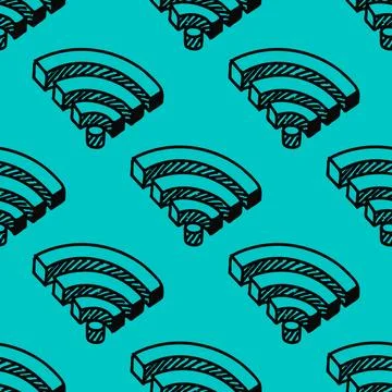 Seamless hand-drawn vector pattern featuring Wi-Fi signal icons Stock Illustration