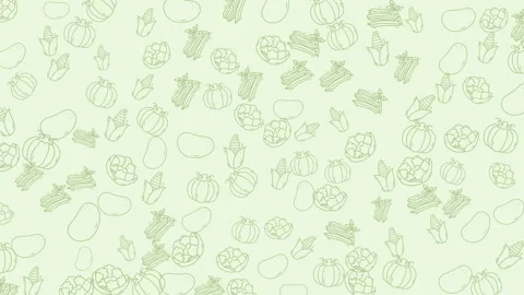 Seamless hand drawn vegetable sketch pattern on pale green background Stock Footage 333052259