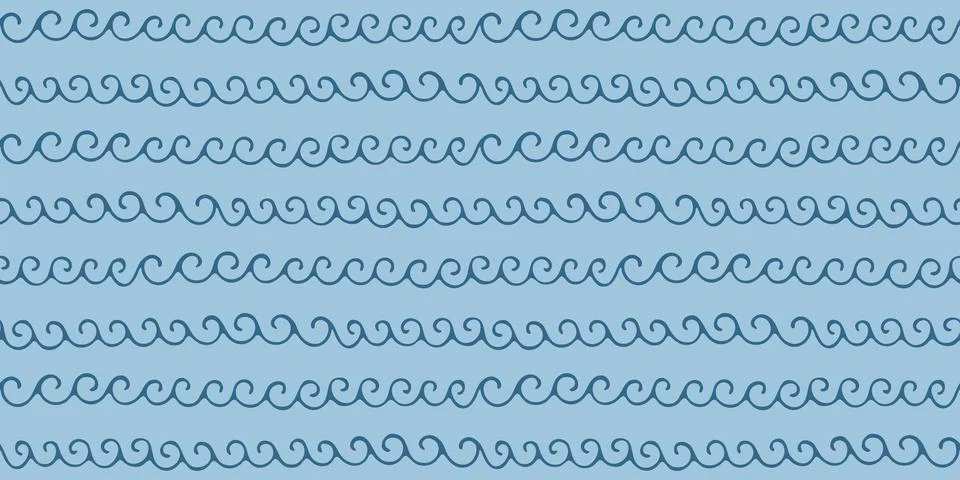 Seamless hand-drawn wave pattern in blue colors. Nautical, abstract, and Stock Illustration
