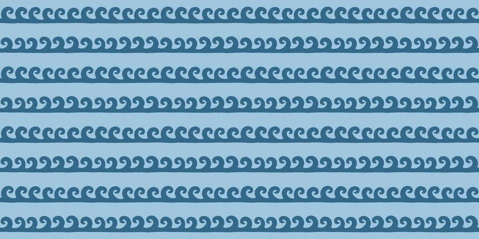 Seamless hand-drawn wave pattern in blue colors. Nautical, abstract, and Stock Illustration