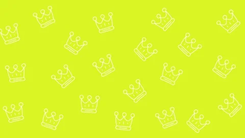 Seamless hand drawn white crown pattern on vibrant lime green background Stock Footage 344875427