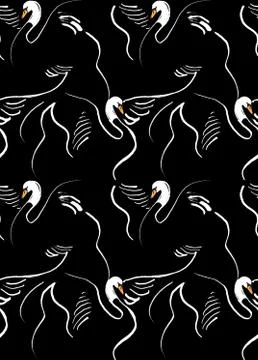Seamless hand painted white swans pattern. Can be used for wallpaper, Stock Illustration