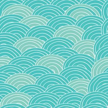 Seamless handmade pattern with cyan sea waves Illustrazione stock