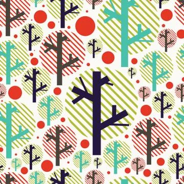 Seamless handwork pattern with colorful trees and circles Stock Illustration