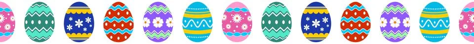 Seamless Happy Easter Egg set on white isolated background. Also Single useable. Stock Illustration