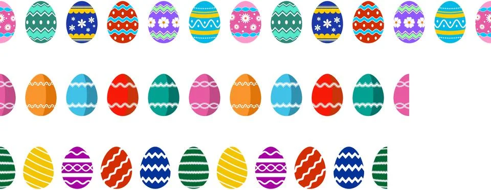 Seamless Happy Easter Egg set on white isolated background. Also Single useable. Stock Illustration