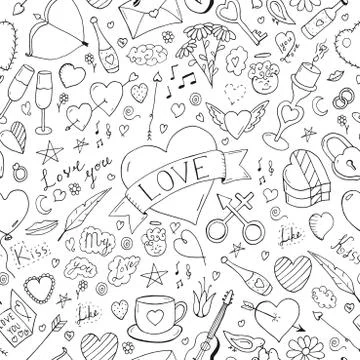Seamless happy valentine day pattern. Hand drawn elements イラスト素材