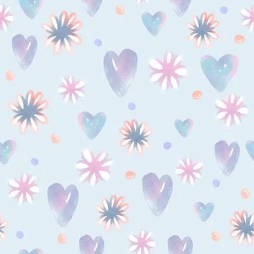 Seamless happy valentine day pattern background with water colour heart shape Stock Illustration