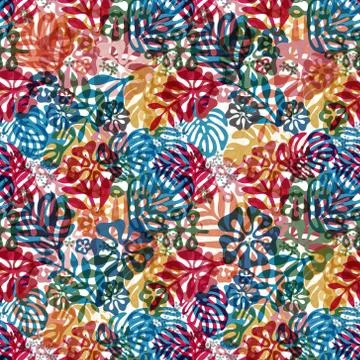 Seamless Hawaiian pattern classic flat style. retro flowers of hibiscus. Vector Stock-Illustration