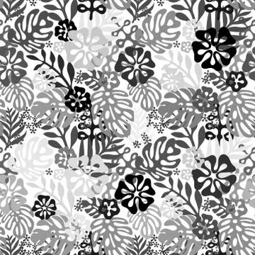 Seamless Hawaiian pattern classic flat style. retro flowers of hibiscus. Vector Stock Illustration
