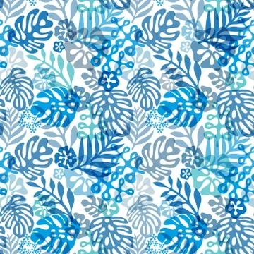 Seamless Hawaiian pattern classic flat style. retro flowers of hibiscus. Vector Stock Illustration