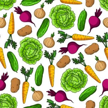 Seamless healthy farm vegetables pattern Illustrazione stock