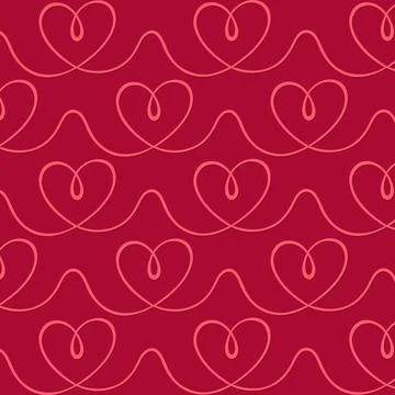 Seamless Heart Line Pattern on Red Background Stock Illustration