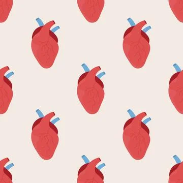 Seamless heart pattern on beige background. Stock Illustration