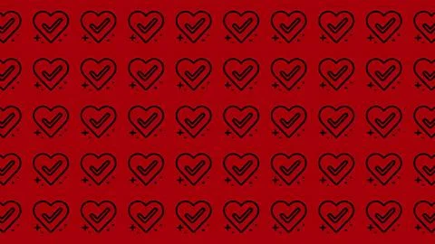 Seamless heart pattern with checkmark icon on vibrant red background for he.. Illustrazione stock