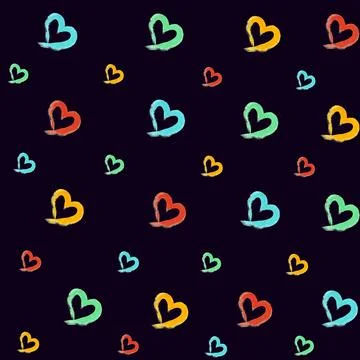 Seamless Heart Pattern On Dark Background. Hand Drawn Illustration. Stock Illustration