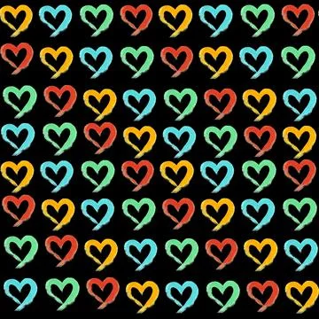 Seamless Heart Pattern On Dark Background. Hand Drawn Illustration. 스톡 일러스트