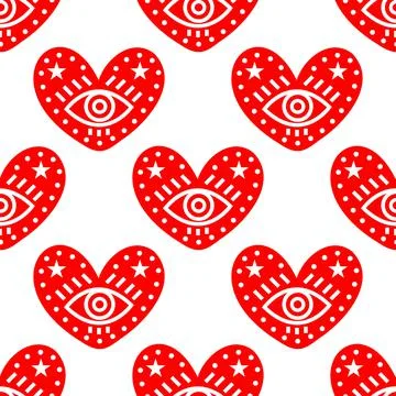 Seamless heart pattern decorated with an eye Stock Illustration